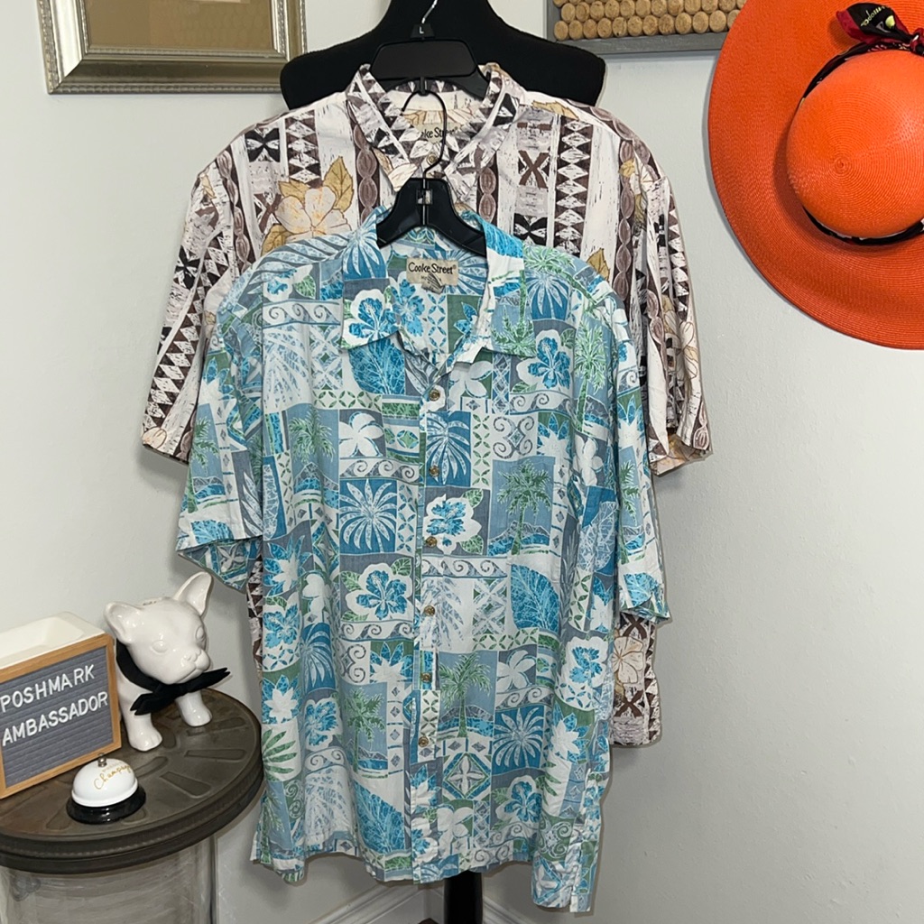 Vintage Set Of 2 Cooke Street Hawaiian Print Shirts Inside Out Style Sz. Xl